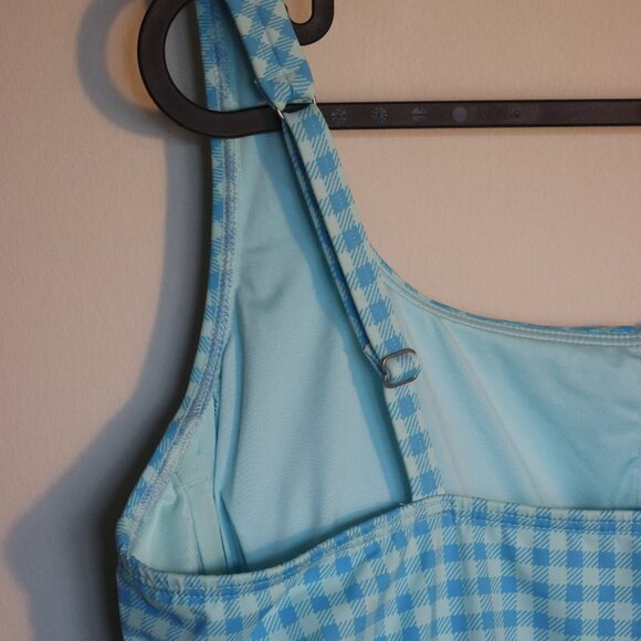 Lands’ End Blue Checkered Underwire Swimsuit Top Size 16 Adjustable Straps - Picture 3 of 8